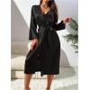 image:imageSOLY HUX Womens Satin Pajama Set Cowl Neck Silk Nightgown Slip Cami Dress with Belted RobePure Black
