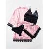 image:imageSOLY HUX Womens Satin Pajama Set Lace Striped Cami Top and Shorts Panty with Robes 4 Piece Pjs SleepwearPink Multi