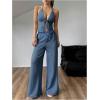 image:imageSOLY HUX Womens Sexy 2 Piece Outfits Sleeveless Halter Top and Wide Leg Pants SetDusty Blue