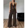 image:imageSOLY HUX Womens Sexy 2 Piece Outfits Sleeveless Halter Top and Wide Leg Pants SetPlain Brown