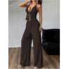 image:imageSOLY HUX Womens Sexy 2 Piece Outfits Sleeveless Halter Top and Wide Leg Pants SetPlain Brown