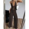 image:imageSOLY HUX Womens Sexy 2 Piece Outfits Sleeveless Halter Top and Wide Leg Pants SetPlain Brown
