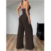image:imageSOLY HUX Womens Sexy 2 Piece Outfits Sleeveless Halter Top and Wide Leg Pants SetPlain Brown