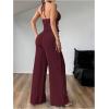 image:imageSOLY HUX Womens Sexy 2 Piece Outfits Sleeveless Halter Top and Wide Leg Pants SetPlain Burgundy