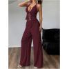 image:imageSOLY HUX Womens Sexy 2 Piece Outfits Sleeveless Halter Top and Wide Leg Pants SetPlain Burgundy
