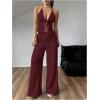 image:imageSOLY HUX Womens Sexy 2 Piece Outfits Sleeveless Halter Top and Wide Leg Pants SetPlain Burgundy