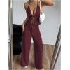 image:imageSOLY HUX Womens Sexy 2 Piece Outfits Sleeveless Halter Top and Wide Leg Pants SetPlain Burgundy