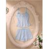 image:imageSOLY HUX Womens Sexy Sheer Mesh Pajama Bowknot Camisole Top and Shorts 2 Piece Cute Heart Print See Through Lingerie SetBlue Heart