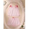 image:imageSOLY HUX Womens Sexy Sheer Mesh Pajama Bowknot Camisole Top and Shorts 2 Piece Cute Heart Print See Through Lingerie SetPink Heart