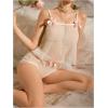 image:imageSOLY HUX Womens Sexy Sheer Mesh Pajama Bowknot Camisole Top and Shorts 2 Piece Cute Heart Print See Through Lingerie SetWhite Heart