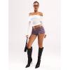 image:imageSOLY HUX Womens Striped Micro Shorts Y2k Knit Low Rise Booty Mini Shorts Color Block Stretchy LoungewearPurple Pink Stripe