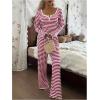 image:imageSOLY HUX Womens Striped Pajama Set Lace Trim Long Sleeve T Shirt Tops and Pants Loungewear SleepwearBurgundy Striped