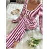 image:imageSOLY HUX Womens Striped Pajama Set Lace Trim Long Sleeve T Shirt Tops and Pants Loungewear SleepwearBurgundy Striped