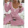 image:imageSOLY HUX Womens Striped Pajama Set Lace Trim Long Sleeve T Shirt Tops and Pants Loungewear SleepwearBurgundy Striped