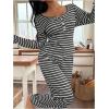 image:imageSOLY HUX Womens Striped Pajama Set Long Sleeve T Shirt Tops and Pants Fall Loungewear SleepwearDark Grey Striped