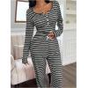 image:imageSOLY HUX Womens Striped Pajama Set Long Sleeve T Shirt Tops and Pants Fall Loungewear SleepwearDark Grey Striped