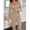 image:imageSOLY HUX Womens Striped Pajama Set Long Sleeve T Shirt Tops and Pants Fall Loungewear SleepwearKhaki Striped