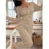 image:imageSOLY HUX Womens Striped Pajama Set Long Sleeve T Shirt Tops and Pants Fall Loungewear SleepwearKhaki Striped