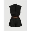 image:imageSOLY HUX Womens Summer Ruched Mock Neck Romper Elegant Cap Sleeve Belted Work Short JumpsuitsPure Black