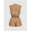 image:imageSOLY HUX Womens Summer Ruched Mock Neck Romper Elegant Cap Sleeve Belted Work Short JumpsuitsPure Brown