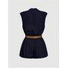 image:imageSOLY HUX Womens Summer Ruched Mock Neck Romper Elegant Cap Sleeve Belted Work Short JumpsuitsPure Dark Blue