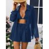 image:imageSOLY HUX Womens Summer Vacation Short Set Halter Crop Top and Shorts with Mesh Button Down Shirt 3 PieceDark Blue