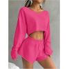 image:imageSOLY HUX Womens Sweatsuits 2 Piece Lounge Set Off The Shoulder Long Sleeve Crop Top and Shorts OutfitsHot Pink