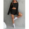 image:imageSOLY HUX Womens Sweatsuits 2 Piece Lounge Set Off The Shoulder Long Sleeve Crop Top and Shorts OutfitsSolid Black
