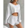 image:imageSOLY HUX Womens Sweatsuits 2 Piece Lounge Set Off The Shoulder Long Sleeve Crop Top and Shorts OutfitsSolid Grey