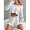 image:imageSOLY HUX Womens Sweatsuits 2 Piece Lounge Set Off The Shoulder Long Sleeve Crop Top and Shorts OutfitsSolid Grey
