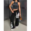 image:imageSOLY HUX Womens Y2k Sweatpants Drawstring Waist Wide Leg Gothic Grunge Pants StreetwearBlack Graphic
