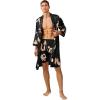 image:imageSOLY HUX Mens Long Sleeve Silk Sleepwear Satin Kimono Robe with Shorts Pajamas SetBlack