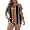 image:imageSOLY HUX Plus Size Blouses for Curvy Women Cute Boho Striped Print Shirts V Neck Casual Summer Blouses TShirts TopsGold Multi