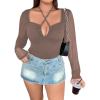 image:imageSOLY HUX Plus Size Tops for Women Long Sleeve Sexy Going Out Tops V Neck Criss Cross T Shirts BlouseCoffee Brown