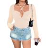 image:imageSOLY HUX Plus Size Tops for Women Long Sleeve Sexy Going Out Tops V Neck Criss Cross T Shirts BlousePlain Apricot