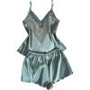 image:imageSOLY HUX Satin Pajama Set for Women Lace Silk Pjs Camisole Top and Shorts Sleepwear 2 PiecePlain Green