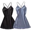 image:imageSOLY HUX Womens 2 Piece Silk Nightgown V Neck Slip Cami Dress Satin Nightdress SleepwearBlack and Blue