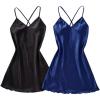 image:imageSOLY HUX Womens 2 Piece Silk Nightgown V Neck Slip Cami Dress Satin Nightdress SleepwearBlack and Dark Blue