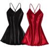 image:imageSOLY HUX Womens 2 Piece Silk Nightgown V Neck Slip Cami Dress Satin Nightdress SleepwearBlack and Red
