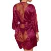image:imageSOLY HUX Womens Lace Sheer Satin Robe Silk Kimono Bridesmaid Robes Sleepwear with BeltedPure Burgundy