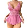 image:imageSOLY HUX Womens Lace Teddy Lingerie Spaghetti Strap Bodysuit Babydoll SleepwearPure Pink