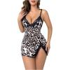 image:imageSOLY HUX Womens Leopard Lace Nightgown Cheetah Print V Neck Split Cami Dress Nightdress SleepwearBlack Leopard