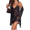image:imageSOLY HUX Womens Mesh Sheer Nightgown with Robes Pajama Set 2 Piece Lace Sleepwear Sexy Cami NightwearSolid Black