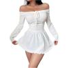 image:imageSOLY HUX Womens Off The Shoulder Babydoll Nightgown Tie Front Long Sleeve Knit Night Dress SleepwearPlain White