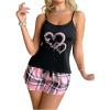 image:imageSOLY HUX Womens Pajama Set Graphic Print Cami Tops and Plaid Shorts Sleepwear LoungewearMulticoloured Heart