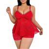 image:imageSOLY HUX Womens Plus Size 2 Piece Lingerie Set Lace Sheer V Neck Sleeveless Top and Shorts Set SleepwearPlain Red