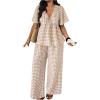 image:imageSOLY HUX Womens Plus Size 2 Piece Outfit Plaid V Neck Shirt and Wide Leg Pants Vacation SetKhaki Plaid