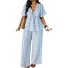 image:imageSOLY HUX Womens Plus Size 2 Piece Outfit Plaid V Neck Shirt and Wide Leg Pants Vacation SetLight Blue