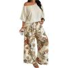 image:imageSOLY HUX Womens Plus Size 2 Piece Vacation Outfits Off The Shoulder 34 Sleeve Top and Boho Print Pants SetMulticolor Tropical