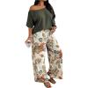 image:imageSOLY HUX Womens Plus Size 2 Piece Vacation Outfits Off The Shoulder 34 Sleeve Top and Boho Print Pants SetMulticoloured Graphic